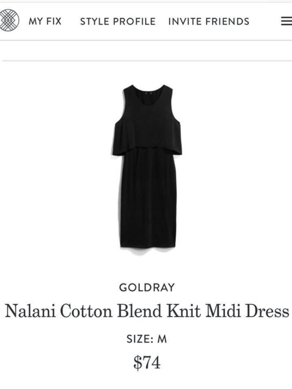 GOLDRAY Nalani Cotton Knit Midi Dress Black Size Medium Stitchfix NEW w/ Tags